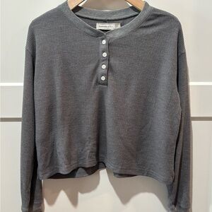 Abercrombie & Fitch Charcoal Waffle Henley Long Sleeve Top